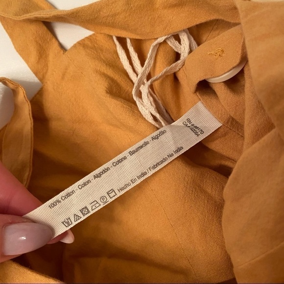 Free people adjustable mustard yellow tank button tie up detail size small - Picture 3 of 5